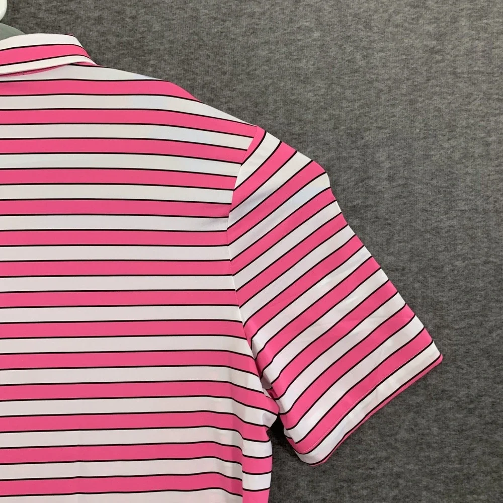 RLX Ralph Lauren Polo Shirt Mens XL Pink Stripe Golf Performance‎ Stretch Summer